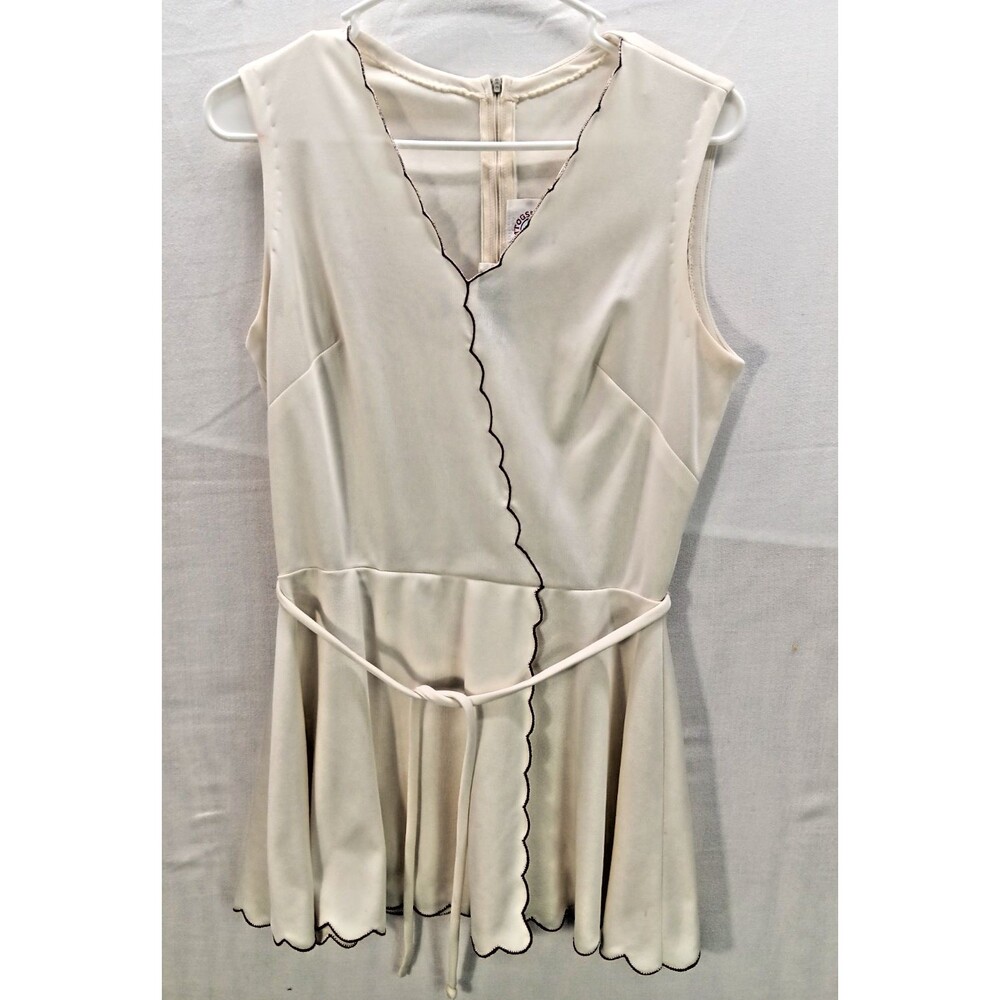 Vintage Loomtogs Tennis Dress Women's Small Beige Mini 1970s Preppy Racquets